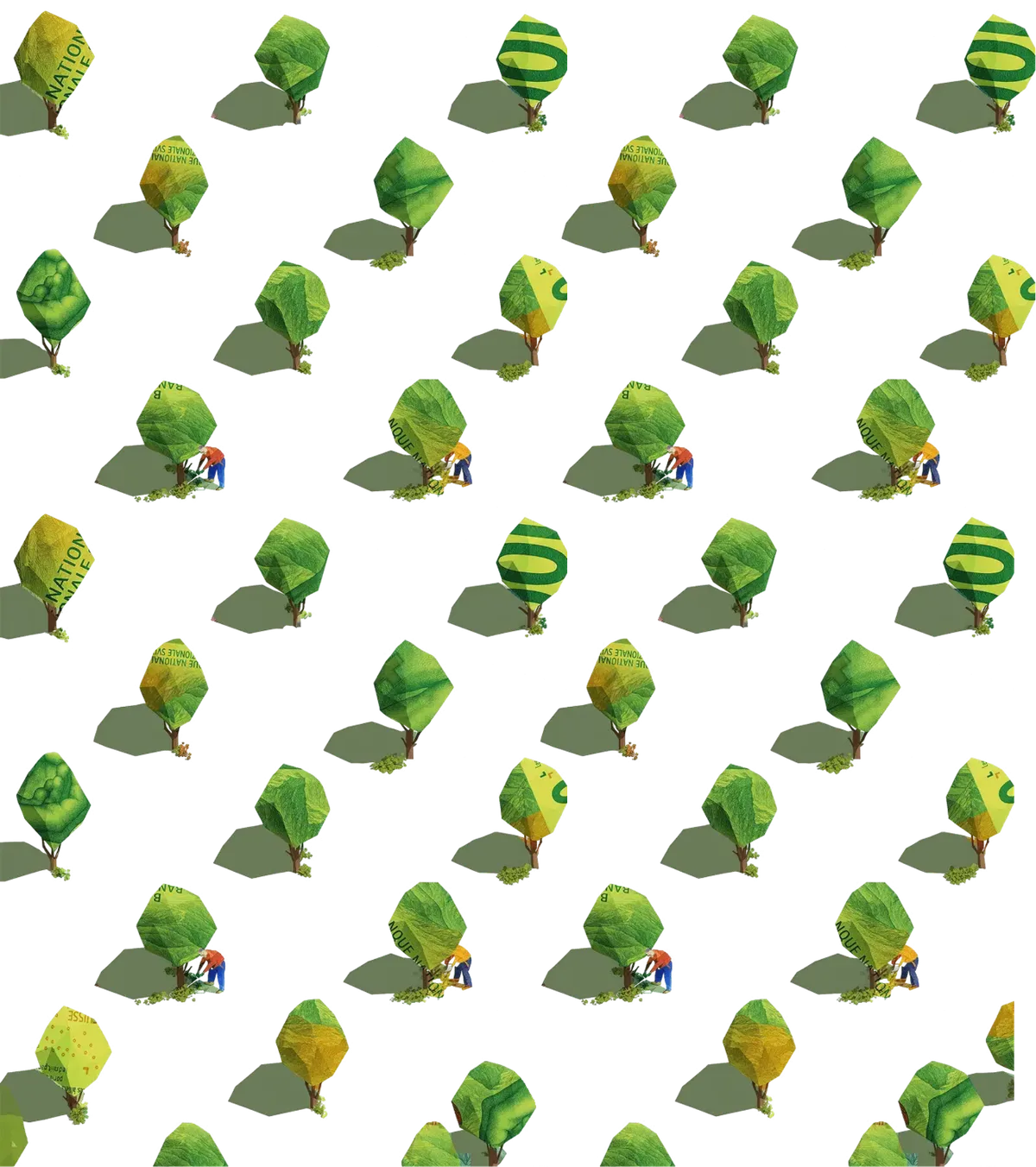 Muster aus Low-Poly-Kiri-Bäumen