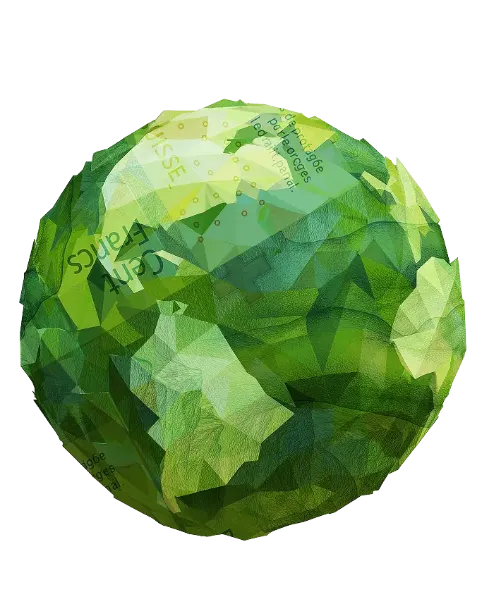 Grüner Low-Poly-Globus, umhüllt von Schweizer Banknoten